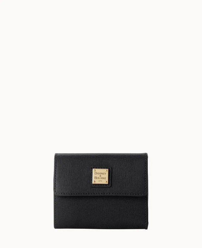 Saffiano Small Flap Credit Card Wallet Black ManWoman Dooney and Bourke Wallets