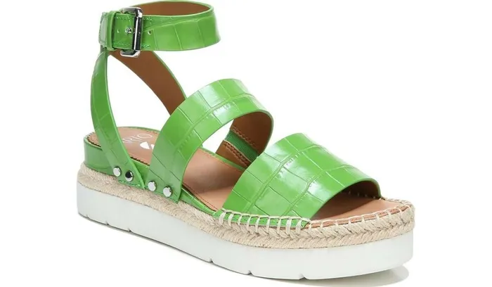 Sandals Women Franco Sarto Sarto Calvin Wedge Sandal Green Crocco Leather