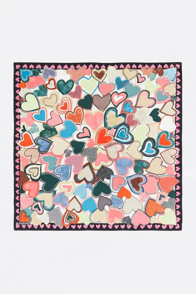 Scarf With Miniprint Hearts And Black Frame Black Women Bimba Y Lola Scarves