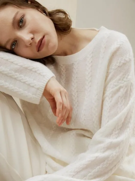 SemiSheer Cableknit Baby Cashmere Sweater Women Lilysilk Knitwear