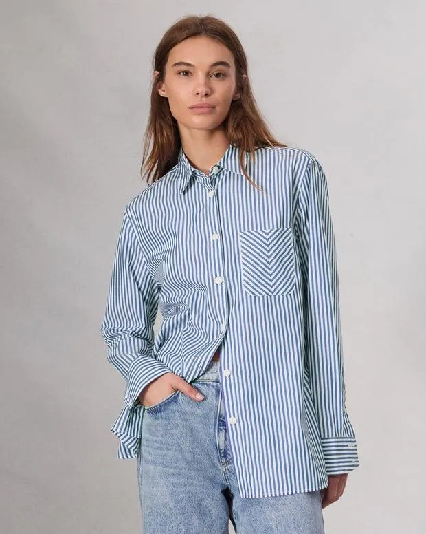 Shirts and Tops Women Rag and Bone Maxine Poplin Stripe Shirt Blue Stripe