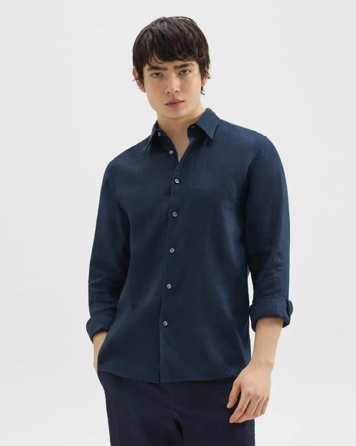 Shirts Men Theory Irving Shirt In Relaxed Linen Baltic