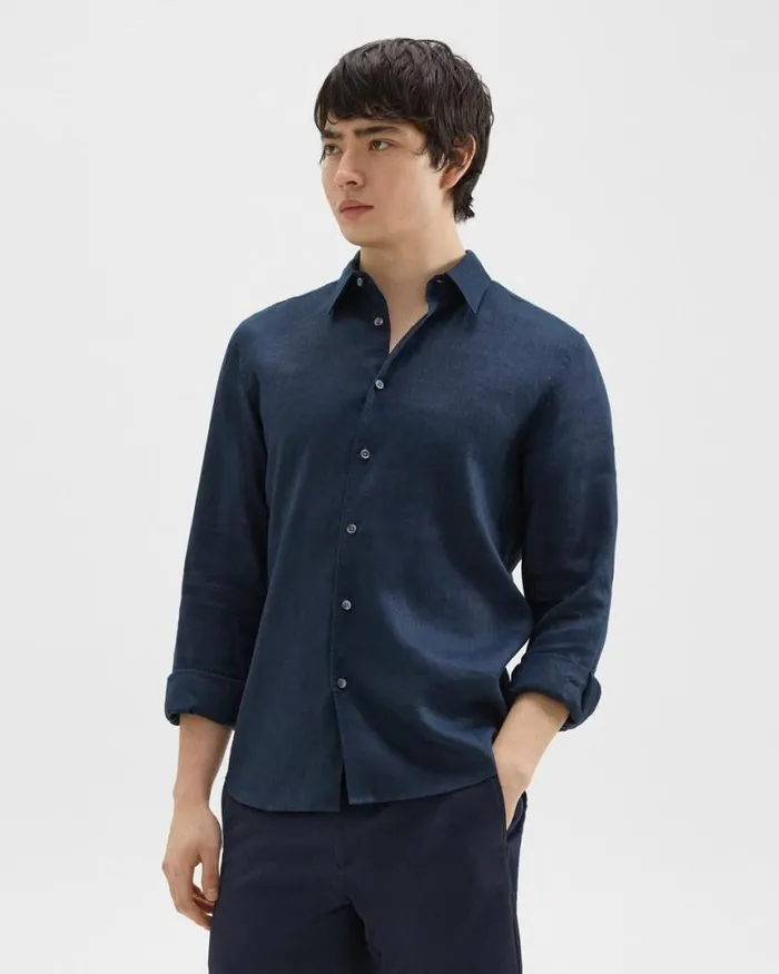 Shirts Men Theory Irving Shirt In Relaxed Linen Baltic Shirts Men Theory Irving Shirt In Relaxed Linen Baltic