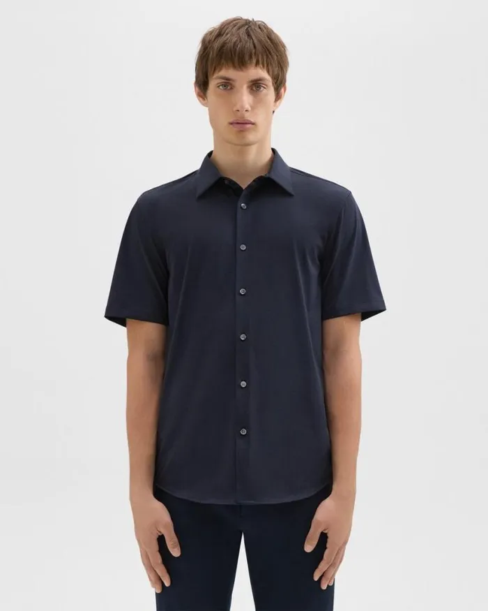 Shirts Men Theory Irving ShortSleeve Shirt In Structure Knit Eclipse