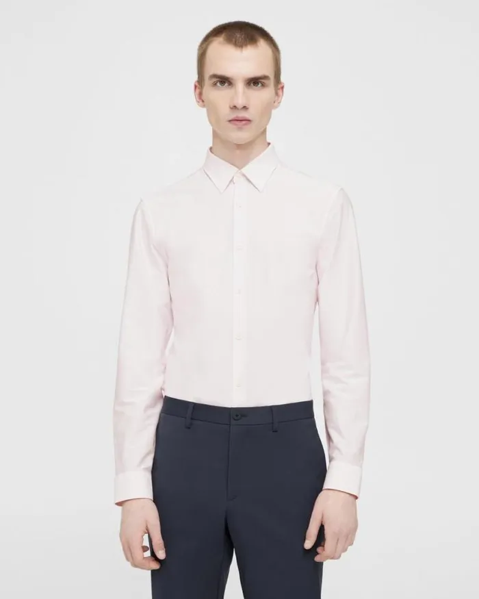 Shirts Men Theory Sylvain Shirt In Striped Cotton Blend Whitecradle Pink