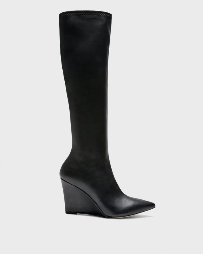 Shoes Women Theory KneeHigh Wedge Boot In Leather Black