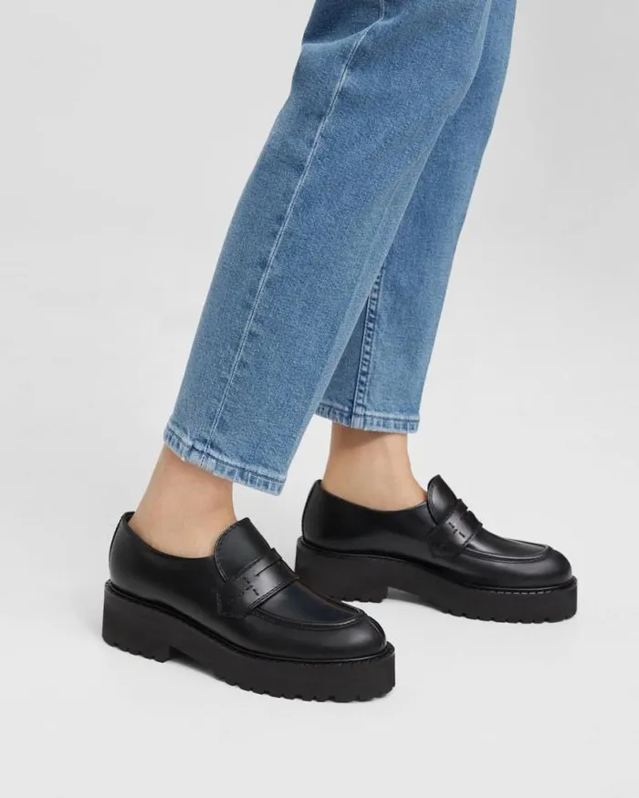 Shoes Women Theory Leather Platform Loafer Black