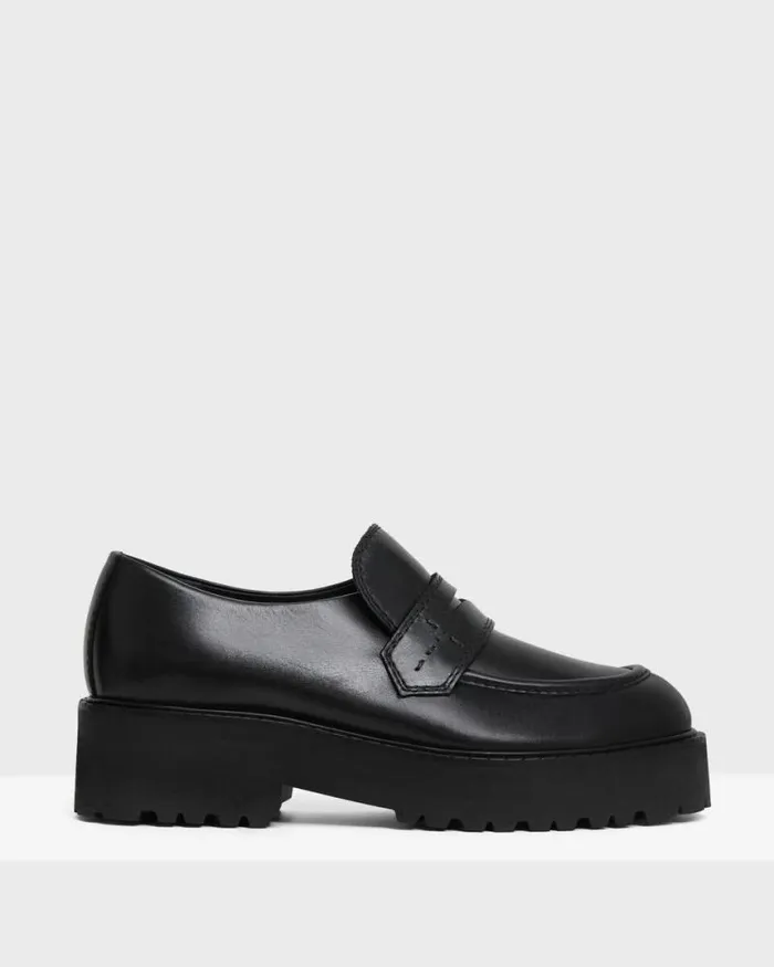 Shoes Women Theory Leather Platform Loafer Black