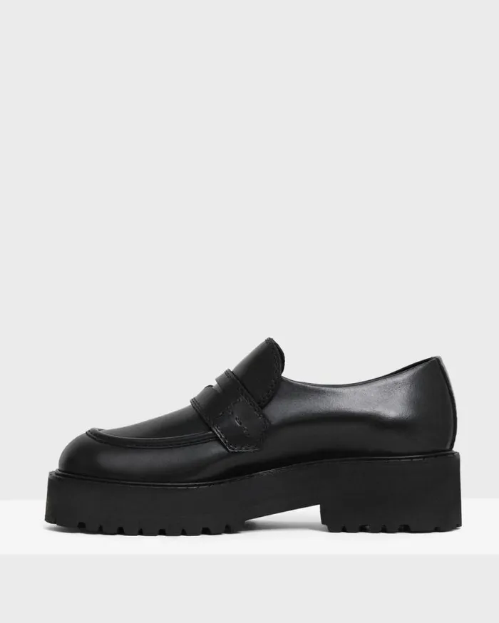 Shoes Women Theory Leather Platform Loafer Black