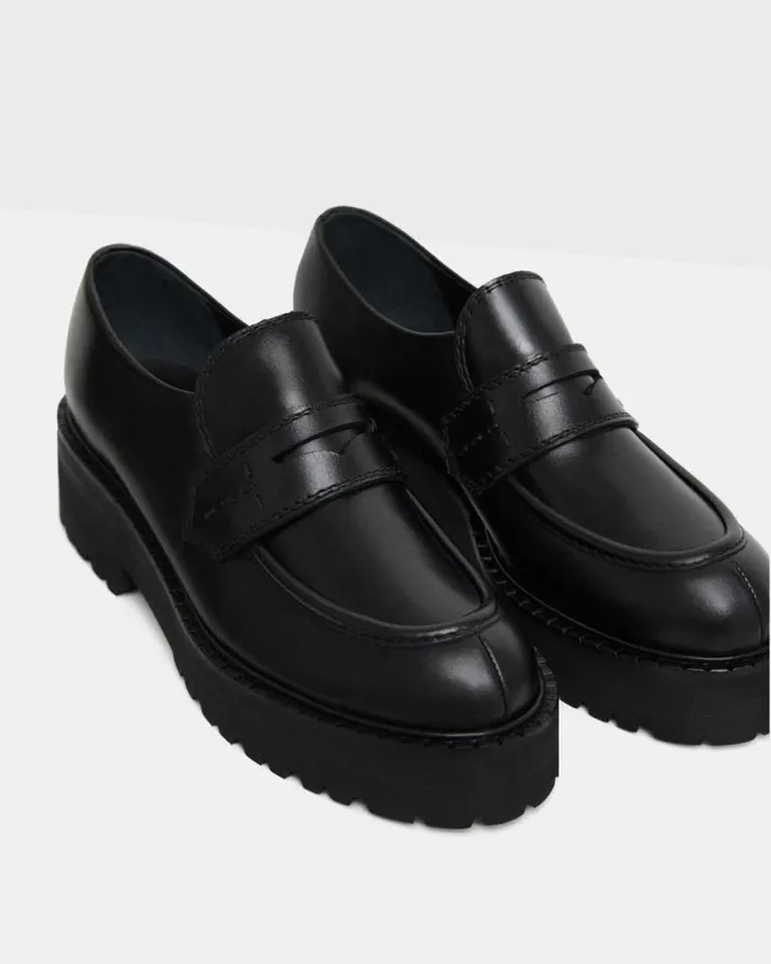 Shoes Women Theory Leather Platform Loafer Black