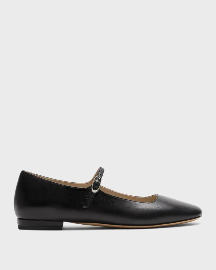 Shoes Women Theory Mary Jane Ballerina Flat In Leather Black