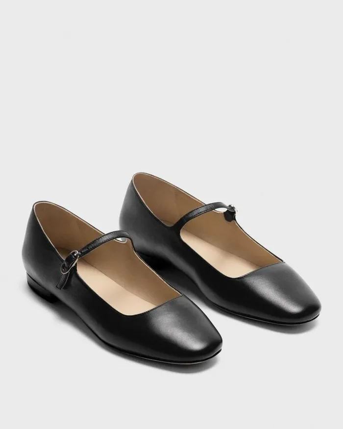Shoes Women Theory Mary Jane Ballerina Flat In Leather Black