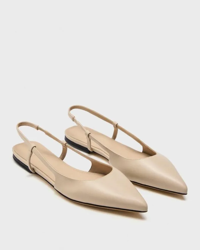 Shoes Women Theory Slingback Flat In Leather Light Nude