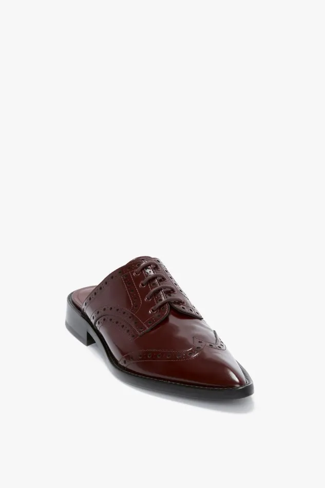 Shoes Women Victoria Beckham Flat Lace Up Mules In Bordeaux Leather