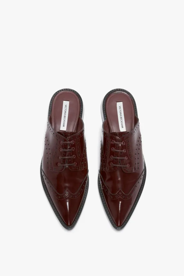 Shoes Women Victoria Beckham Flat Lace Up Mules In Bordeaux Leather