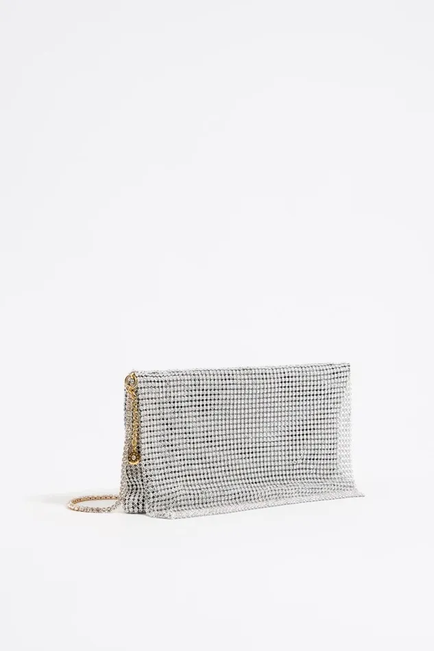 Silver Metallic Mesh Crystals Bag Silver Women Bimba Y Lola Crossbody Bags