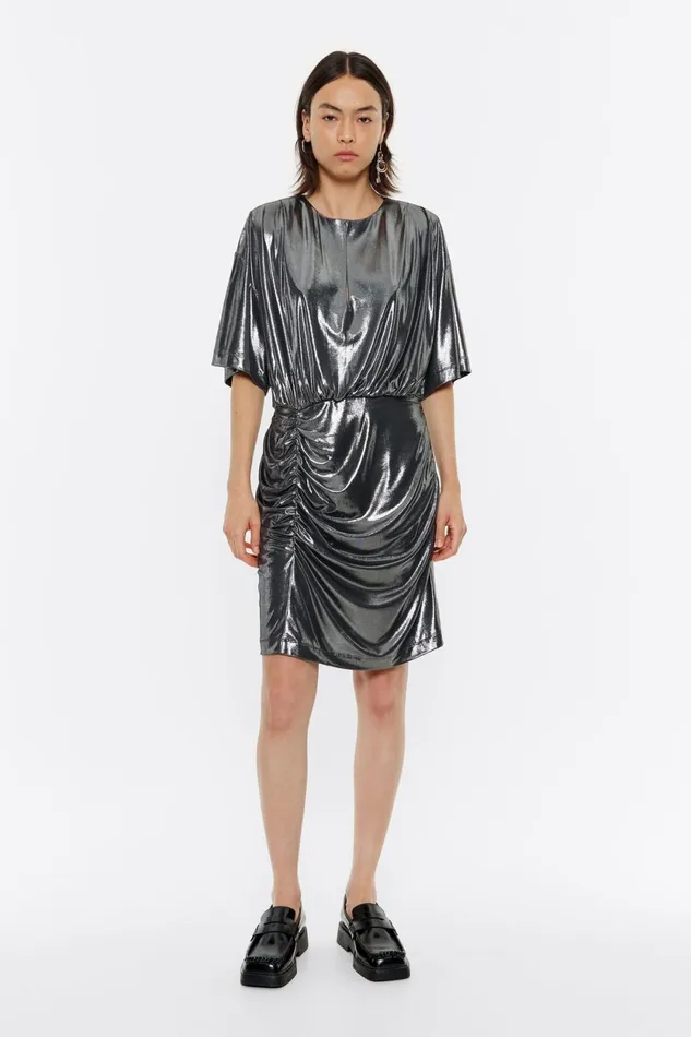 Silver Metallic Mini Dress With Shoulder Pads Silver Women Bimba Y Lola Dresses And Jumpsuits