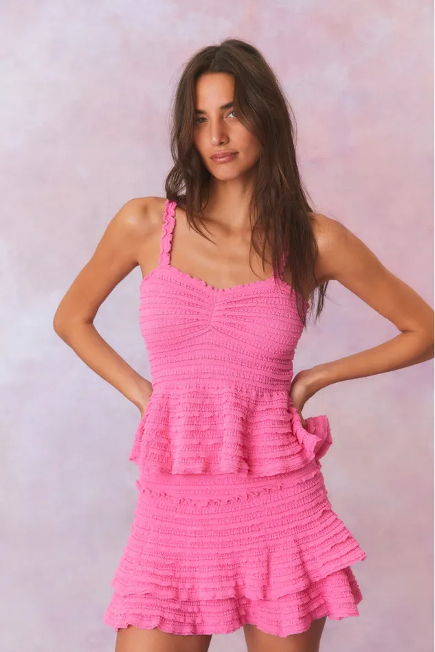 Skirts Women LoveShackFancy Macaw Cotton Gauze Mini Tier Skirt Lovestruck Pink