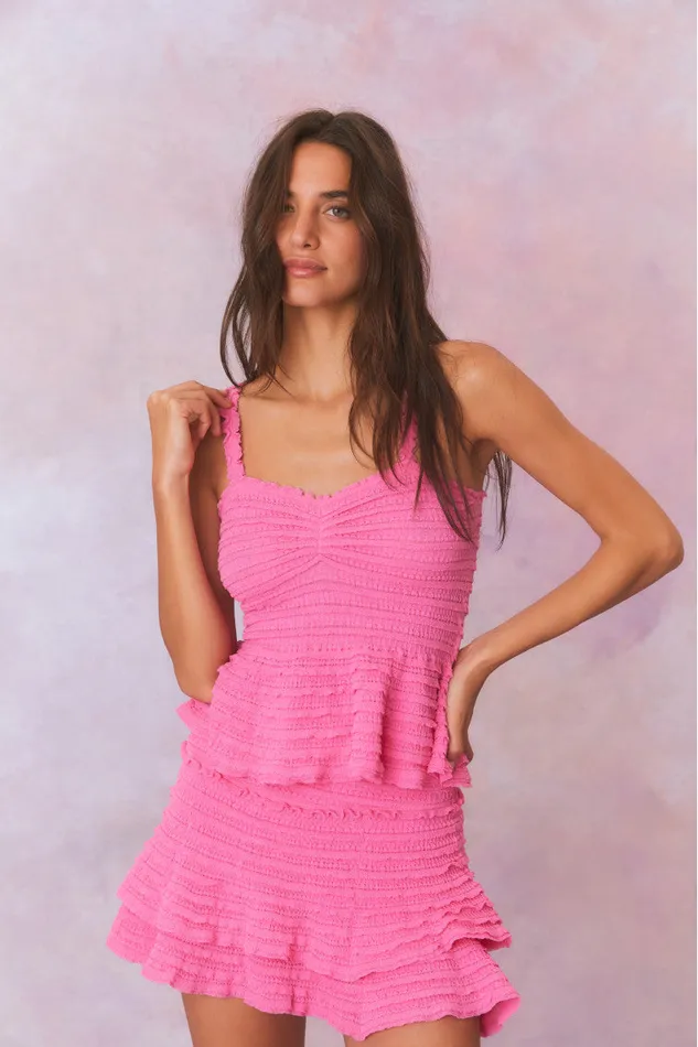Skirts Women LoveShackFancy Macaw Cotton Gauze Mini Tier Skirt Lovestruck Pink