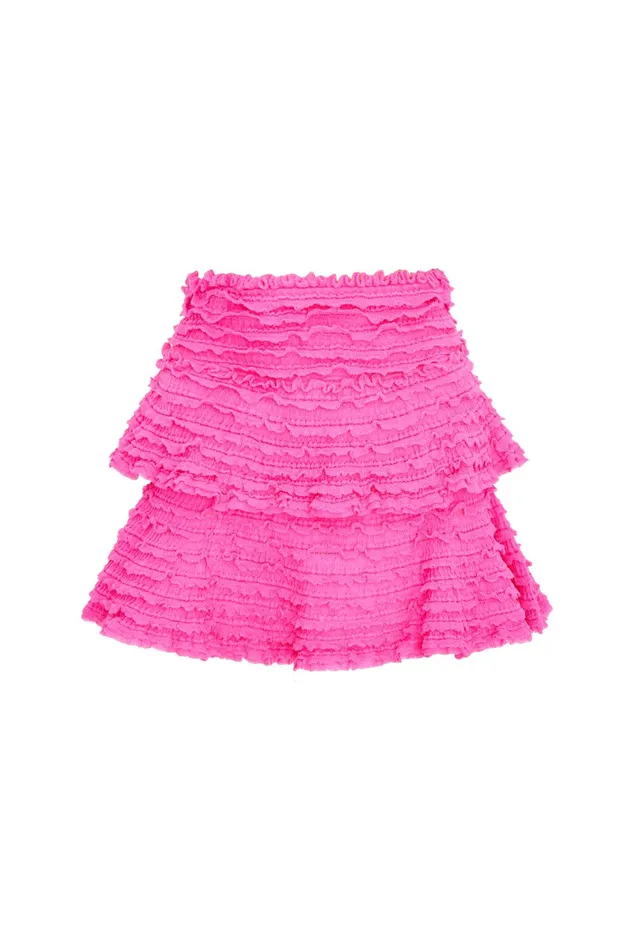 Skirts Women LoveShackFancy Macaw Cotton Gauze Mini Tier Skirt Lovestruck Pink