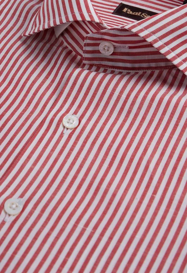 Sport Shirts Bengal Stripe Cotton and Linen Sport Shirt Light Blue Paulstuart Mens