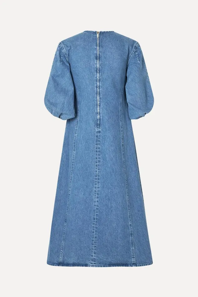 Stine Goya Denim Volume Sleeves Midi Dress 8211 Denim Blue 8211 Women