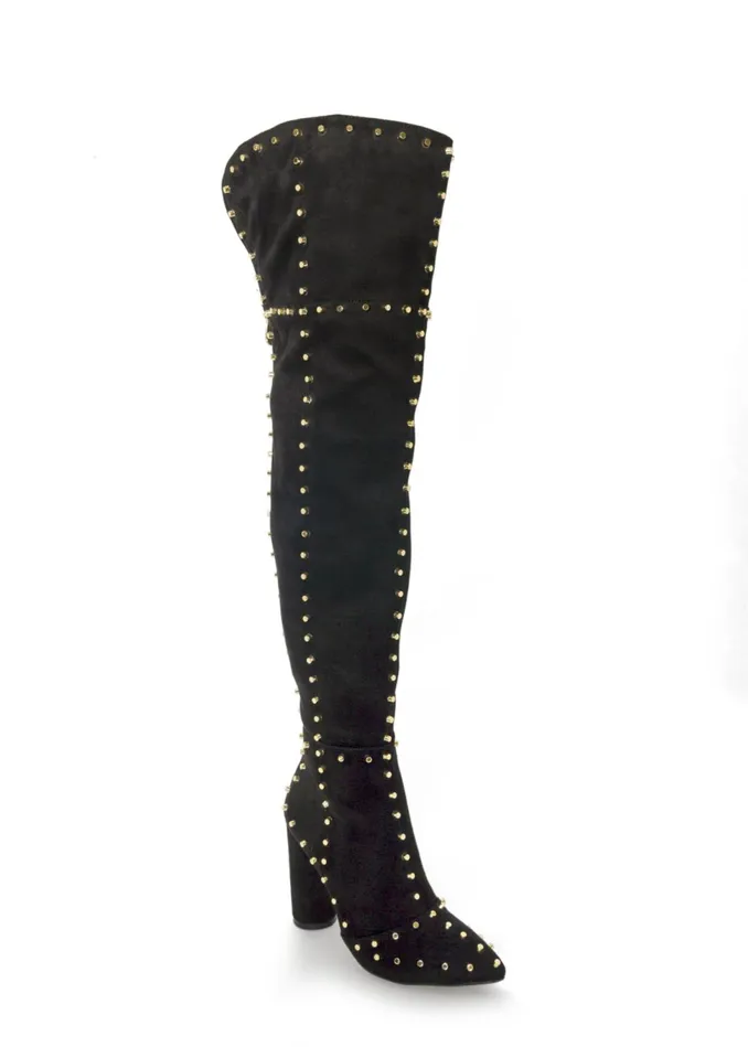 STUDDED OVER THE KNEE BOOTS Black Women VENUS Boots and Booties