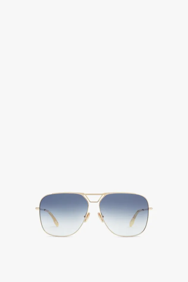 Sunglasses Women Victoria Beckham Classic V Metal Navigator Sunglasses In Gold Blue Sunglasses Women Victoria Beckham Classic V Metal Navigator Sunglasses In Gold Blue
