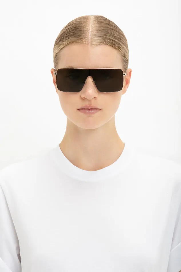 Sunglasses Women Victoria Beckham Rectangular Visor In GoldSmoke