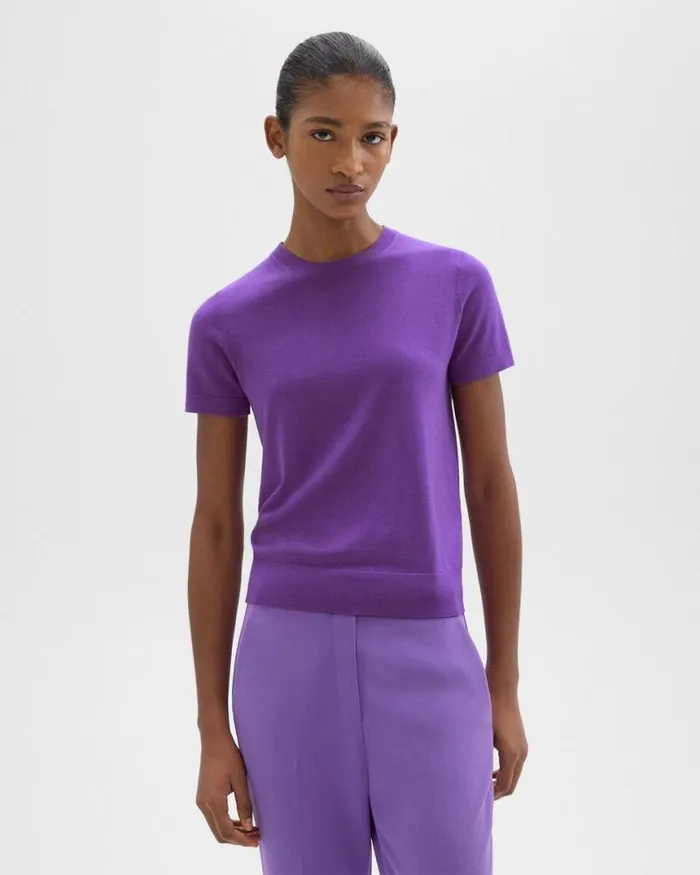 TShirts Tank Tops Women Theory Sweater Tee In Regal Wool Bright Peony