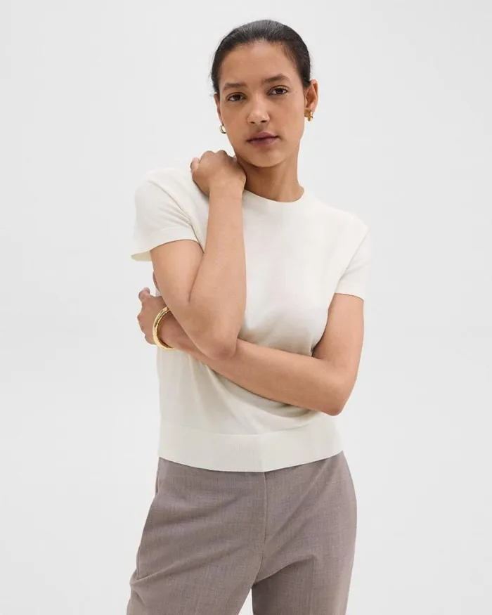 TShirts Tank Tops Women Theory Sweater Tee In Regal Wool New Ivory