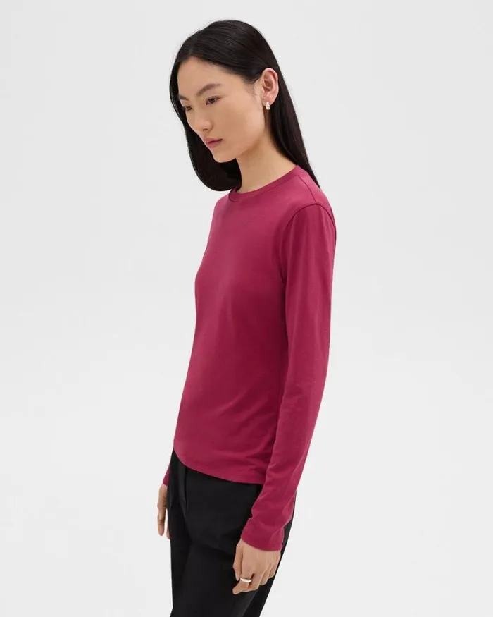 TShirts Tank Tops Women Theory Tiny LongSleeve Tee In Organic Cotton Deep Rose
