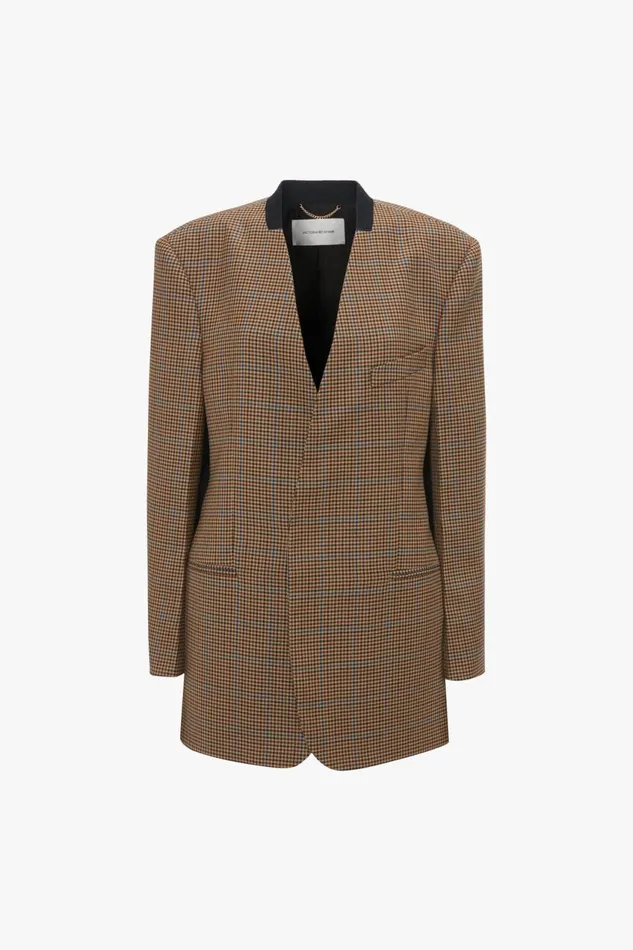 Tailoring Women Victoria Beckham Pocket Detail Collarless Jacket In Tobacco