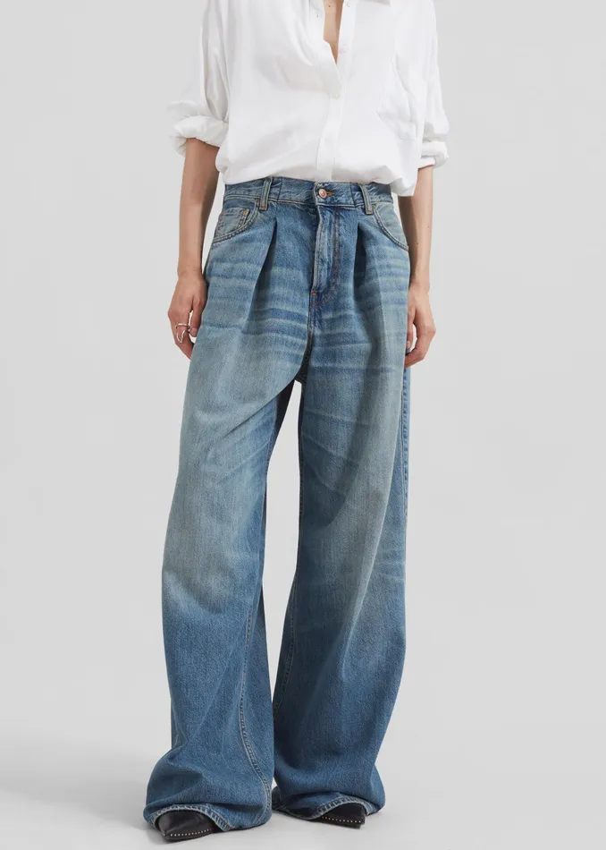 The Frankie Shop Bottoms Haikure Candy Pleated Wide Leg Jeans 8211 Blue Tencel 8211 Women
