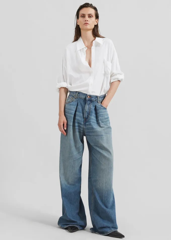 The Frankie Shop Bottoms Haikure Candy Pleated Wide Leg Jeans 8211 Blue Tencel 8211 Women