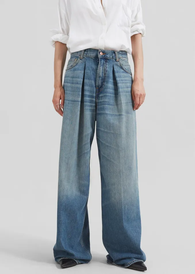 The Frankie Shop Bottoms Haikure Candy Pleated Wide Leg Jeans 8211 Blue Tencel 8211 Women