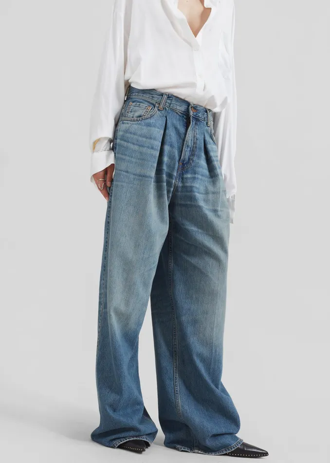 The Frankie Shop Bottoms Haikure Candy Pleated Wide Leg Jeans 8211 Blue Tencel 8211 Women