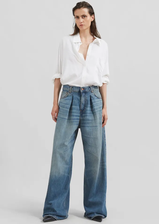The Frankie Shop Bottoms Haikure Candy Pleated Wide Leg Jeans 8211 Blue Tencel 8211 Women