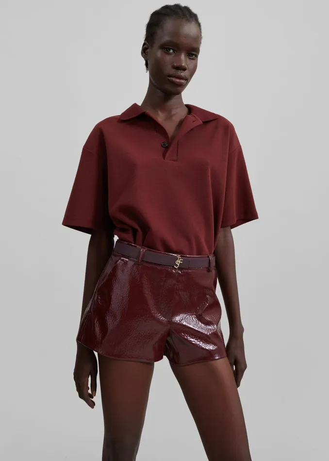 The Frankie Shop Bottoms Kate Crackled Faux Leather Mini Shorts 8211 Burgundy 8211 Women
