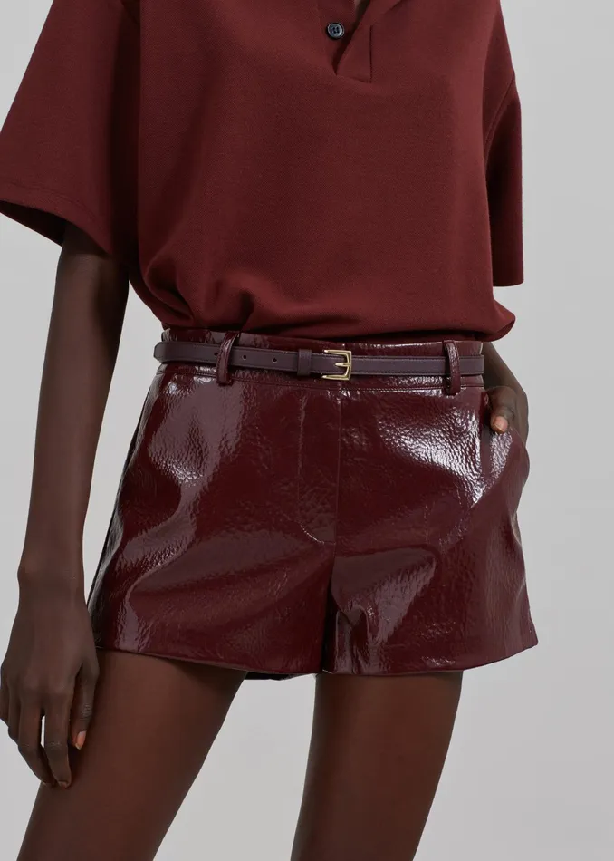 The Frankie Shop Bottoms Kate Crackled Faux Leather Mini Shorts 8211 Burgundy 8211 Women