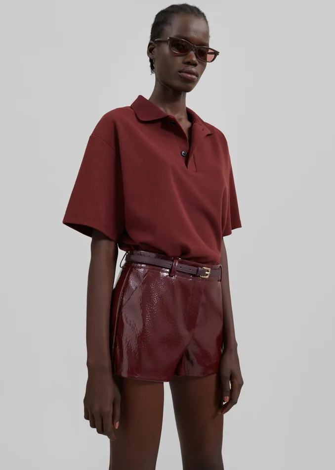 The Frankie Shop Bottoms Kate Crackled Faux Leather Mini Shorts 8211 Burgundy 8211 Women