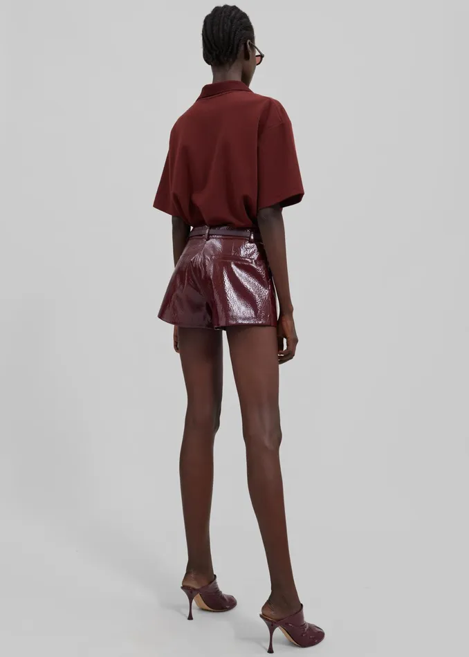 The Frankie Shop Bottoms Kate Crackled Faux Leather Mini Shorts 8211 Burgundy 8211 Women