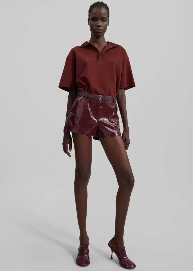 The Frankie Shop Bottoms Kate Crackled Faux Leather Mini Shorts 8211 Burgundy 8211 Women