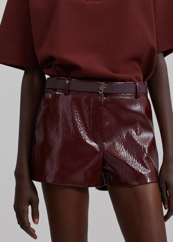 The Frankie Shop Bottoms Kate Crackled Faux Leather Mini Shorts 8211 Burgundy 8211 Women