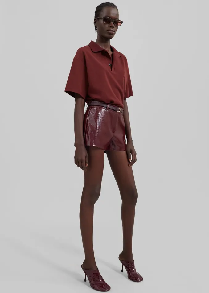 The Frankie Shop Bottoms Kate Crackled Faux Leather Mini Shorts 8211 Burgundy 8211 Women