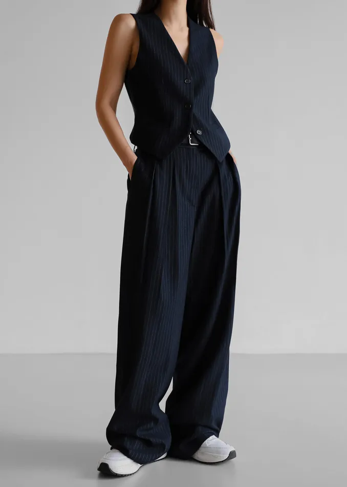 The Frankie Shop Bottoms Tansy Pleated Trousers 8211 Navy Pinstripe 8211 Women