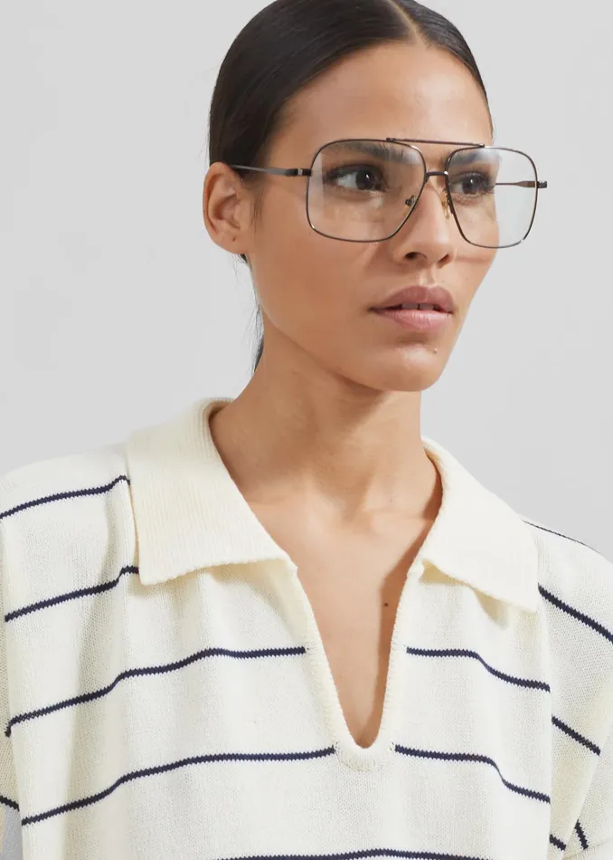 The Frankie Shop Knitwear Claudia Lightweight Knit Sweater 8211 CreamNavy Stripe 8211 Women