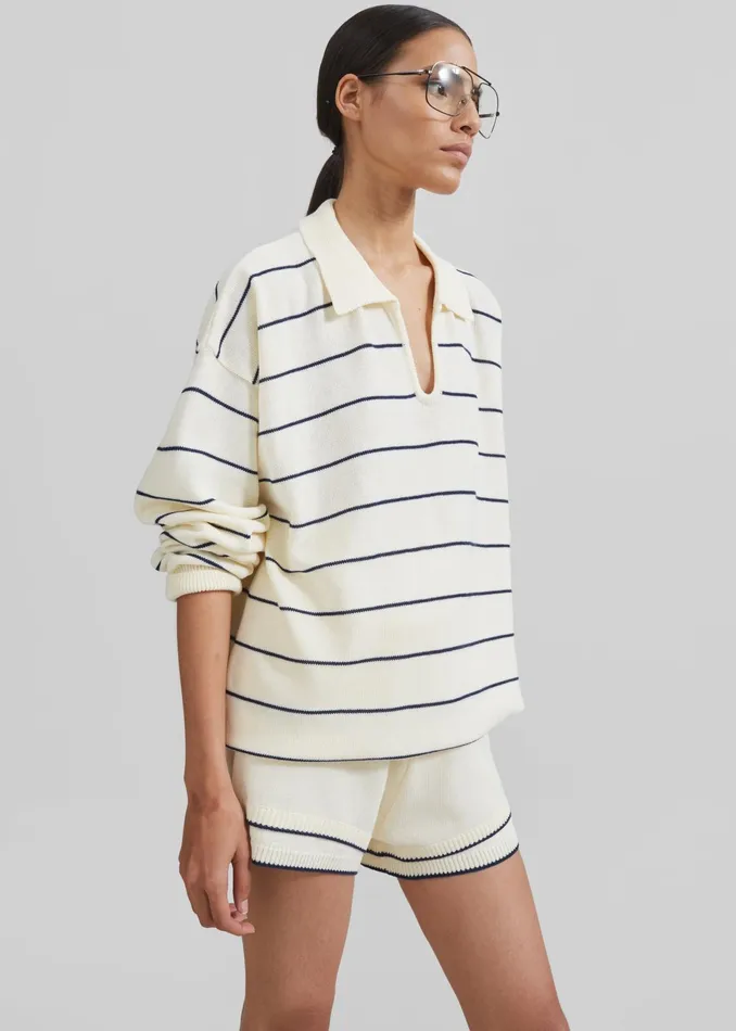 The Frankie Shop Knitwear Claudia Lightweight Knit Sweater 8211 CreamNavy Stripe 8211 Women