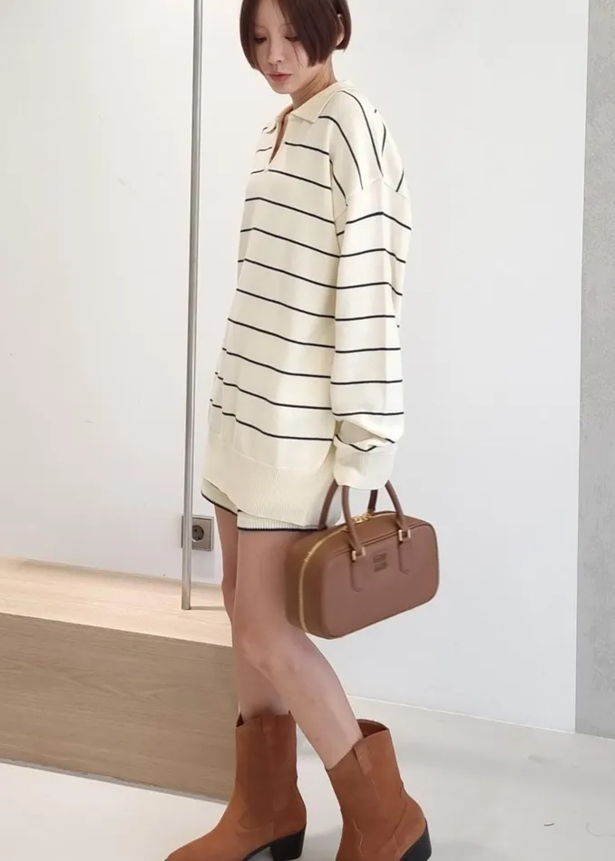 The Frankie Shop Knitwear Claudia Lightweight Knit Sweater 8211 CreamNavy Stripe 8211 Women