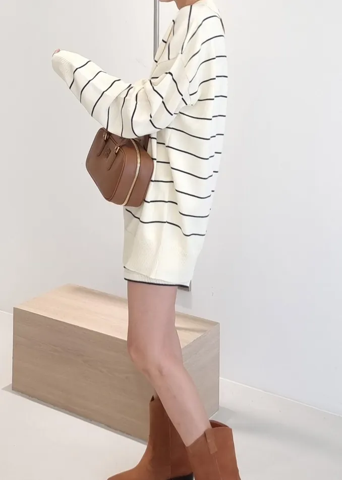 The Frankie Shop Knitwear Claudia Lightweight Knit Sweater 8211 CreamNavy Stripe 8211 Women